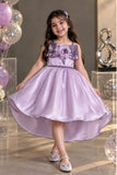 Lavender High-Low Party Wear Frock with Sequin Bow For Girls