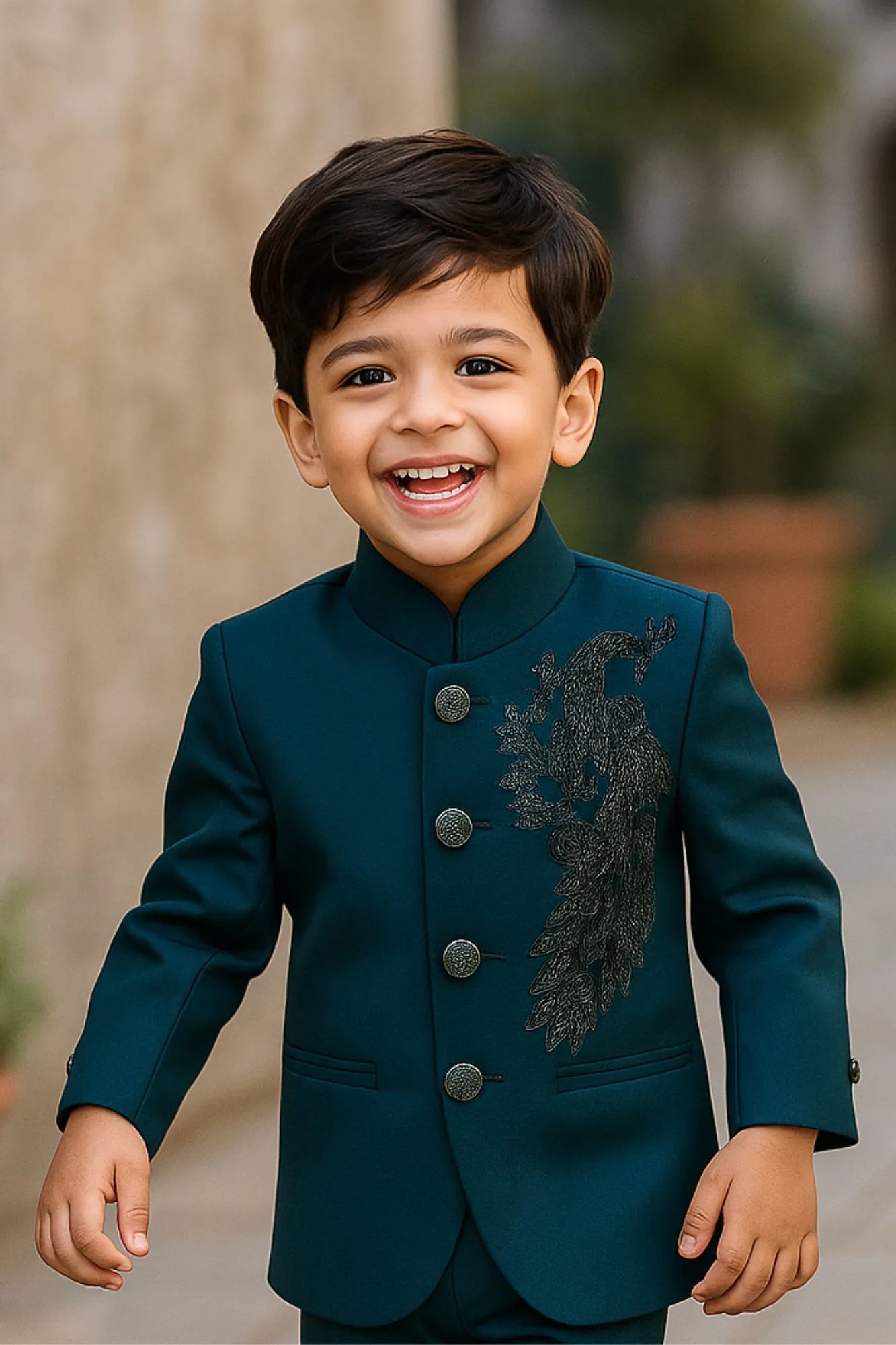 Classic Teal Blue Jodhpuri Suit Set For Boys