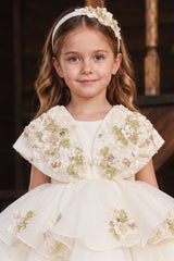 Girls Ivory Floral High-Low Party Wear Frock