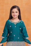 Rama Green Embroidered Patiala Set For Girls