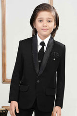 Black Bead Work Tuxedo With Pant And Waistcoat Set For Boys