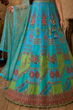 Aqua Blue and Pista Green Embroidered Lehenga Choli Set with Dupatta
