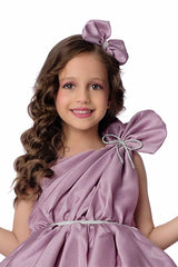 Mauve Bow Embellished With Stone Work Party Wear Frock For Girls