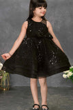 Black Sequin Party Frock With Bow Detail For Girls