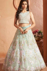 Designer Pastel Green Sequins Embroidered And Stone Work Lehenga Choli Set For Girls