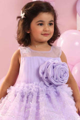 Purple Sleeveless With Floral Embellishment Frock For Girl