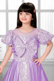 Lavender Sequin Gown With Puff Sleeves And Oversized Bow For Girls