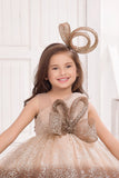 Brown Ombre With Bow Embellishment Party Wear Frock for Girls