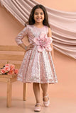 Blush Pink One-Shoulder Sequin Party Frock with 3D Floral Waist Applique For Girls