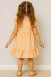 Casual Peach Cotton Dress with 3D Flower Appliqué For Girls
