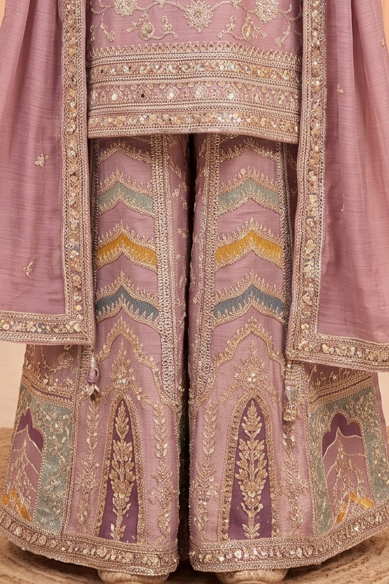 Mauve Zari Embroidered Designer Wear Palazzo Set