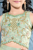 Mint Green Embroidered Lehenga Choli Set with Latkan Tie-Up For Girls