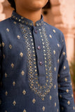 Boys Navy Blue Mirror Embroidered Kurta Pajama Set