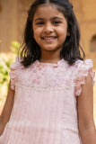 Pink Embroidered Pleated Frock For Girls