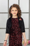 Black and Wine Sequin Mermaid Gown with Shrug For Girls