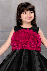 Black Shimmer Frock With Floral Embellished For Girls