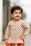 Rust Orange Handblock Printed Kurta with Dhoti Set For Boys