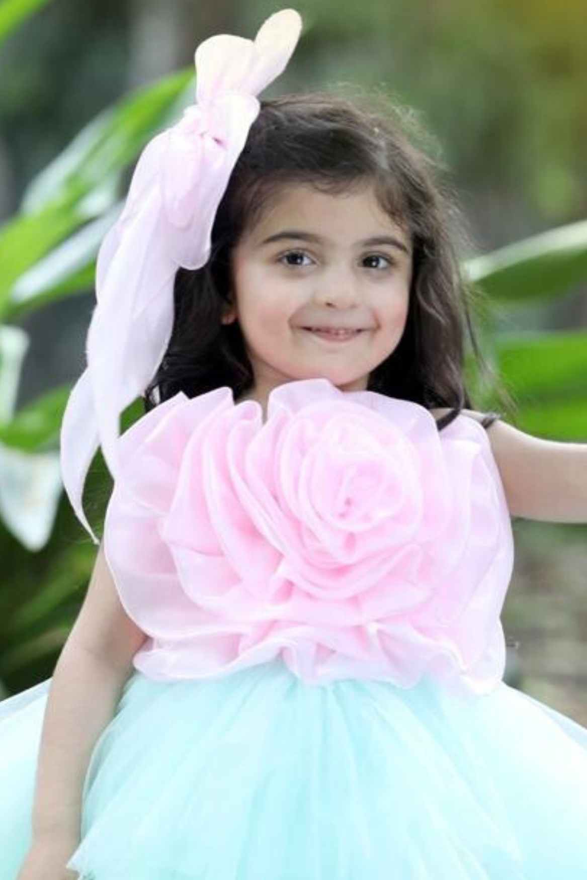 Pink Sleeveless And Floral Embellished Layer Frock For Girls