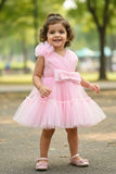 Pink Tulle Party Wear Frock with Oversized Bow For Girls