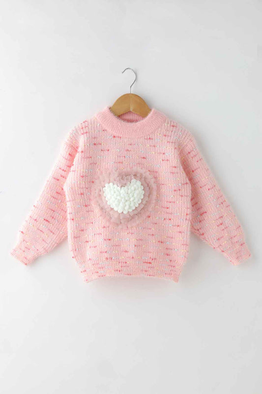 Pink Pullover With Heart Embroidery For Girls