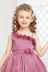 Pink Gown With Floral Embellished And Stone Waist Band For Girls