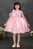 Pink Party Frock with Oversized 3D Flower Applique For Girls