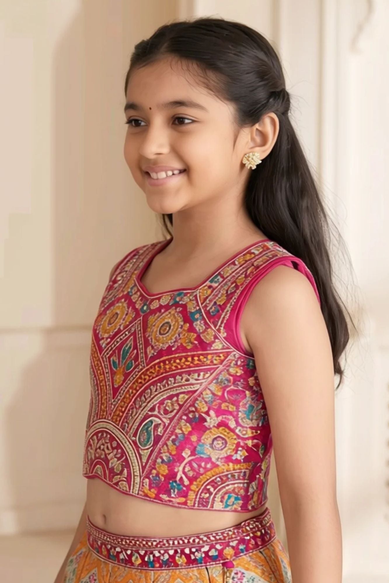 Multicolor Printed Lehenga Choli Set with Dupatta For Girls