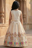 Elegant Cream With Multicolor Embroidered Lehenga Choli Set For Girls