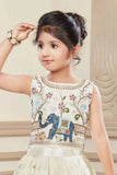 Cream Sleeveless Choli And Lehenga Set With Elephant Motifs Zari Embroidery For Girls