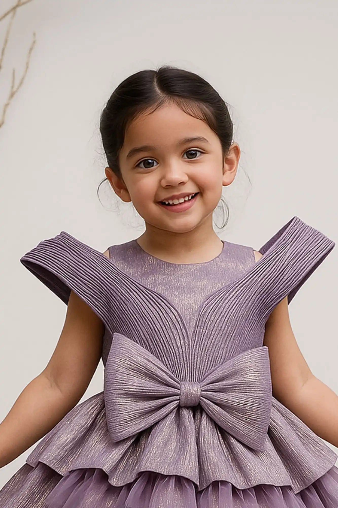Lavender Bow Embellished Party Wear Frock For Girls
