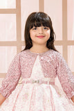 Elegant Pink Floral Printed Frock with Sequin Jacket For Girls