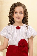 Maroon And Silver Floral Embellished Party Wear Dress For Girls