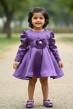 Elegant Purple Party Frock with Center Flower Detail For Girls