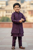 Wine Thread And Sequins Embroidered Sherwani Set For Boys