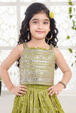 Olive Green Sequins Embroidered Lehenga Choli Set for Girls