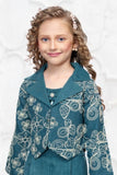 Teal Embroidered Co-ord Set with Cropped Jacket For Girls