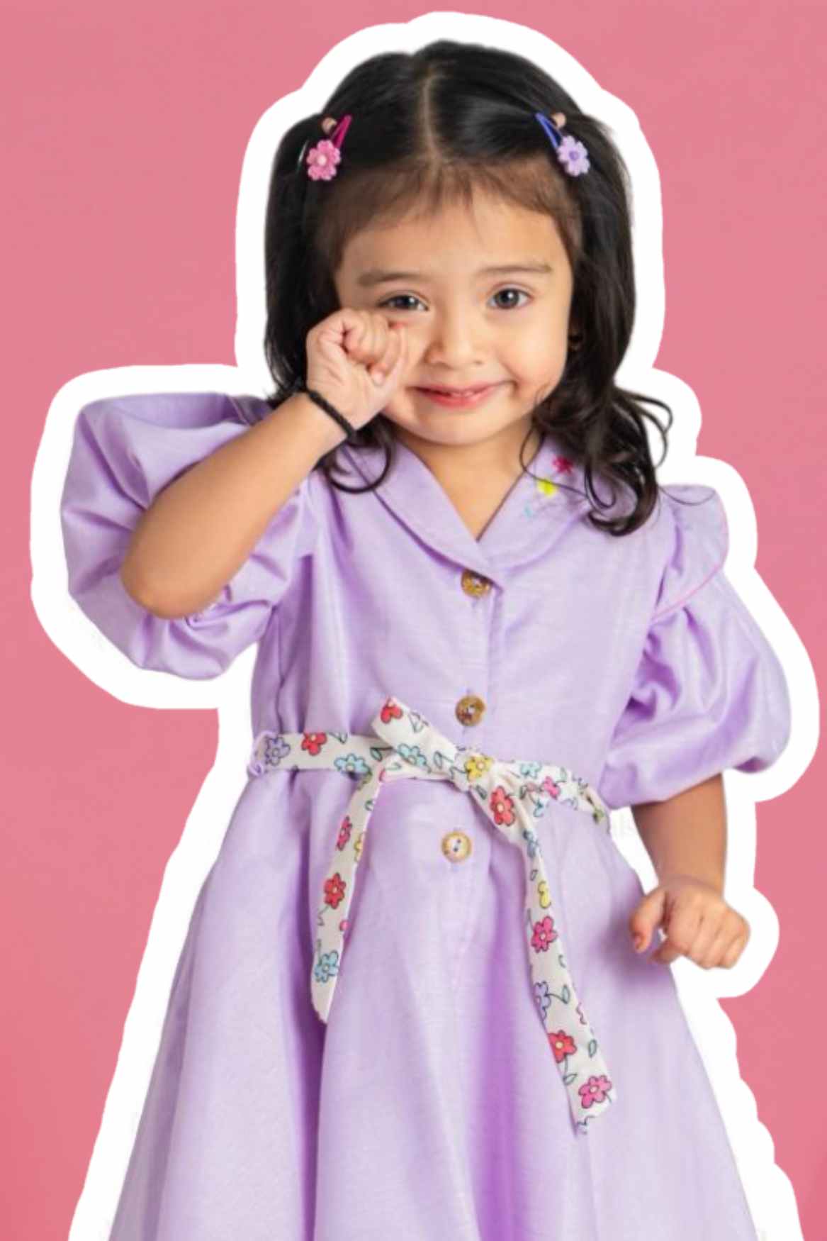 Lavender Casual Frock With Embroidered For Girls