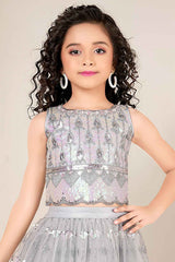 Grey Sequins Embroidered Lehenga Choli Set For Girls