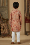 Peach Floral Printed Kurta Set With Pajama For Boys