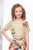 Beige Crochet Top with Multicolor Wide-Leg Pants Set For Girls