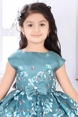 Floral Printed Blue Partywear Frock For Girls