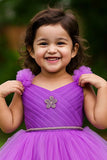 Purple Ruffle Party Frock With Stone Embellished And High-Low Hem For Girls