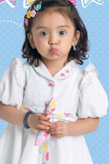 White Casual Frock With Embroidered For Girls