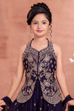 Girls Purple Gold Embroidered Palazzo Set With Dupatta
