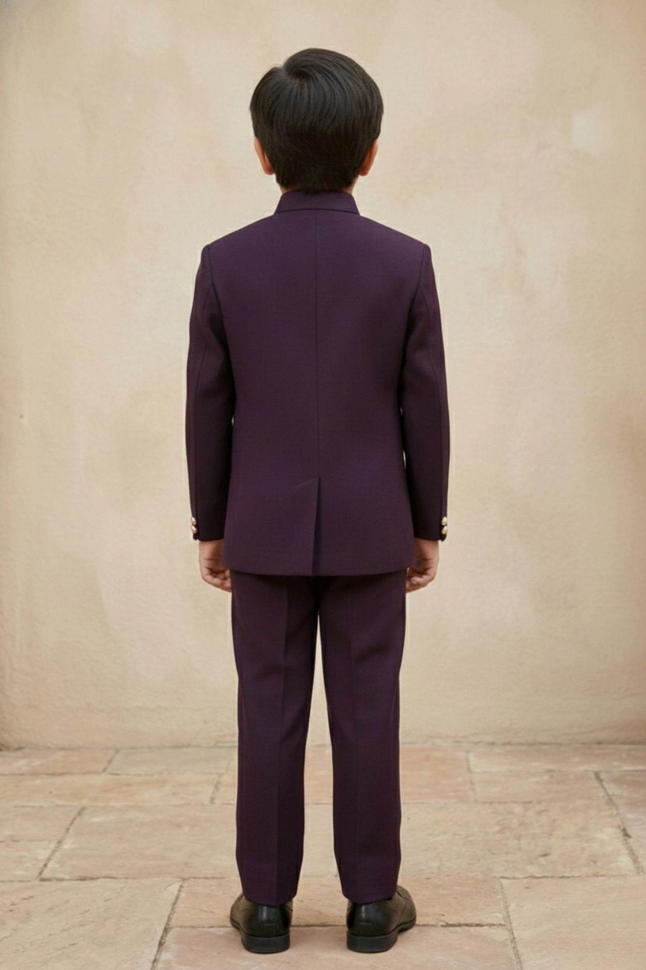 Designer Plum Purple Jhodhpuri Suit Set With Royal Deer Motif For Boys