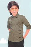 Stylish Olive Green Shirt and Black Pant Set For Boys