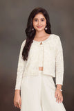 Cream Embroidered Embroidered Palazzo Set With Jacket for Girls