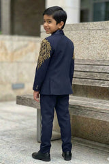 Royal Navy Blue Suit with Gold Bead Work For Boys