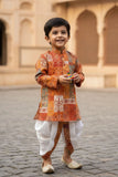 Rust Patchwork Print Festive Kurta Dhoti Set for Boys