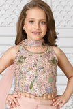 Girls Peach Sequin Embroidered Halter Neck Palazzo Set with Dupatta